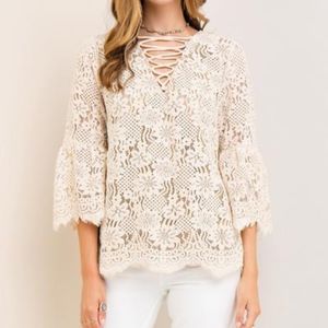 Bell Sleeve Solid Lace Top